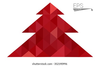 Red low polygon style christmas tree vector illustration consisting of triangles . Abstract triangular polygonal origami or crystal design of New Years celebration. Isolated on white background.