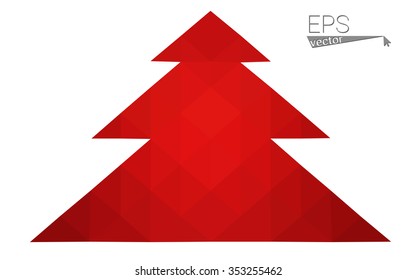 Red low polygon style christmas tree vector illustration consisting of triangles . Abstract triangular polygonal origami or crystal design of New Years celebration. Isolated on white background.