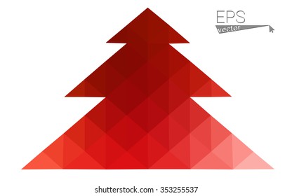 Red low polygon style christmas tree vector illustration consisting of triangles . Abstract triangular polygonal origami or crystal design of New Years celebration. Isolated on white background.
