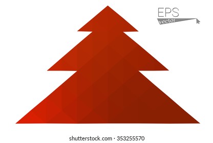 Red low polygon style christmas tree vector illustration consisting of triangles . Abstract triangular polygonal origami or crystal design of New Years celebration. Isolated on white background.