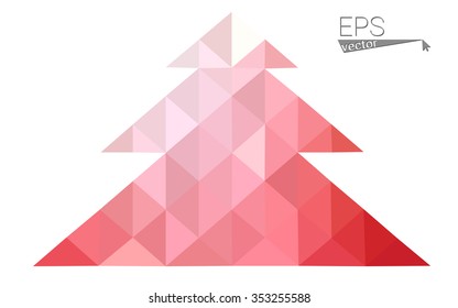 Red low polygon style christmas tree vector illustration consisting of triangles . Abstract triangular polygonal origami or crystal design of New Years celebration. Isolated on white background.