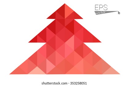 Red low polygon style christmas tree vector illustration consisting of triangles . Abstract triangular polygonal origami or crystal design of New Years celebration. Isolated on white background.
