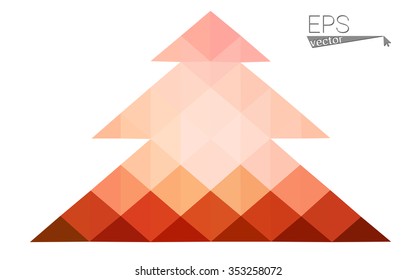 Red low polygon style christmas tree vector illustration consisting of triangles . Abstract triangular polygonal origami or crystal design of New Years celebration. Isolated on white background.
