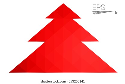 Red low polygon style christmas tree vector illustration consisting of triangles . Abstract triangular polygonal origami or crystal design of New Years celebration. Isolated on white background.