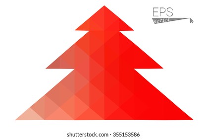 Red low polygon style christmas tree vector illustration consisting of triangles . Abstract triangular polygonal origami or crystal design of New Years celebration. Isolated on white background.