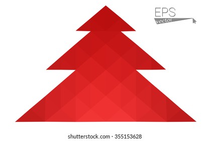 Red low polygon style christmas tree vector illustration consisting of triangles . Abstract triangular polygonal origami or crystal design of New Years celebration. Isolated on white background.
