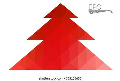 Red low polygon style christmas tree vector illustration consisting of triangles . Abstract triangular polygonal origami or crystal design of New Years celebration. Isolated on white background.