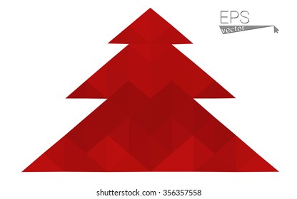 Red low polygon style christmas tree vector illustration consisting of triangles . Abstract triangular polygonal origami or crystal design of New Years celebration. Isolated on white background.
