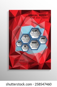 Red low polygonal background. Cover design template layout in A4 size for annual report, brochure, flyer, vector illustration
