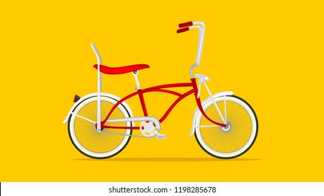 Red Low Rider Bike In Yellow Background Flat Style Illustration