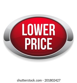 Red Lower Price Button With Metallic Border On White Background