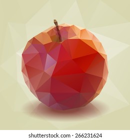Red Low-poly Triangular Apple. Vector Illustration EPS10.