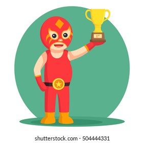 red lucha libre winning a trophy