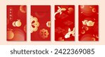 Red lucky Chinese new year Ang pao envelope set of four with oriental style decoration element, vector design, foreign text translation as happy new year