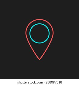 red and luminous blue pin. isolated on black background. modern logo design vector illustration