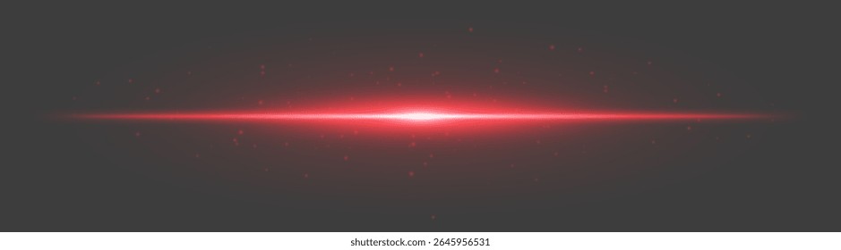 Chama luminosa vermelha. Feixe central com partículas dispersas e brilho suave no fundo cinza escuro, usado para fantasia, energia digital, visuais de interface do usuário.