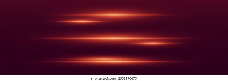 Red luminous stripes, flash of horizontal light, light beam. Vector illustration