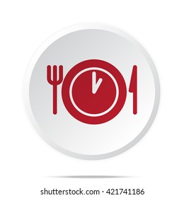 Red Lunch Time Icon On White Web Button