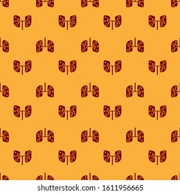 Red Lungs icon isolated seamless pattern on brown background.  Vector Illustration