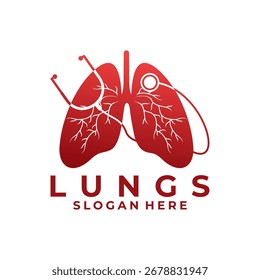 Red Lungs with stethoscope logo design vector template