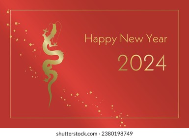 Red and luxurious New Year's card template for the Year of the Dragon