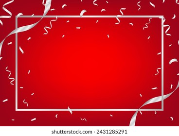 Red Luxury Abstract Background with Ribbon and Confetti for Christmas or New Year Event. Invitation Card. Vector Illustration. 