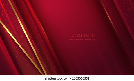 Red luxury background with diagonal gradient, gold line, and glitter light effect decoration. Vector illustration