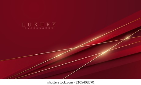 Red luxury background with gold line decoration and glitter light effect.