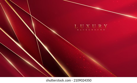 Red luxury background with gold line decoration and glitter light effect.