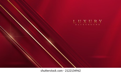 Red luxury background with gold line decoration and glitter light effect.