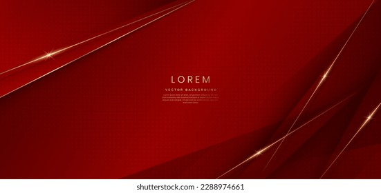 Red luxury background with gold lines decoration dot and lighting effect. Template award design. Vector illustration