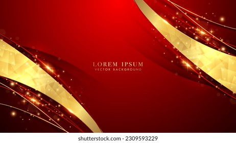 Red luxury background with red and gold lines, glitter light effects and bokeh element. Elegant style vector design
