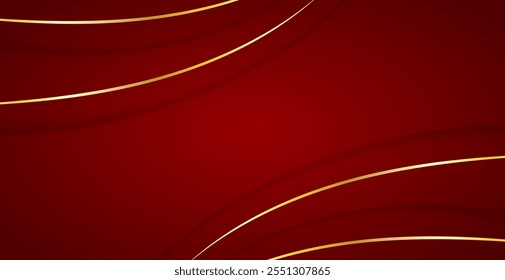 Fondo De Lujo Rojo Con Líneas De Oro Y Espacio para texto. Anuncio de Tecnología. Ilustración vectorial. Fondo de pantalla Abstractas de Negocios. Mínimo