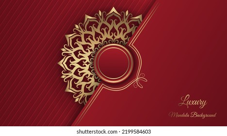 red luxury background, with gold mandala decoration