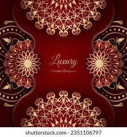 Red luxury background, with gold mandala ornament