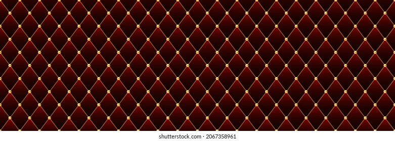 Red luxury background with golden chains and beads. Vector illustration.