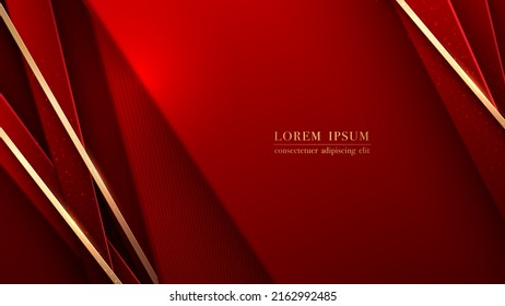 Red luxury background with golden line, diagonal line element and glitter light effect decoration. Vector illustration