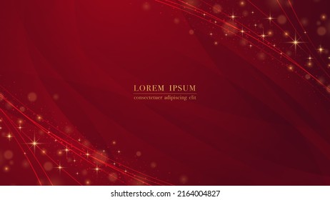 Red luxury background with golden line element and glitter light effect decoration. Vector illustration