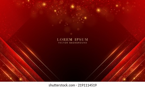 Red luxury background with golden lines, red lines, stripes, shine dots effect and bokeh decoration. Elegant style design template concept. Vector illustration