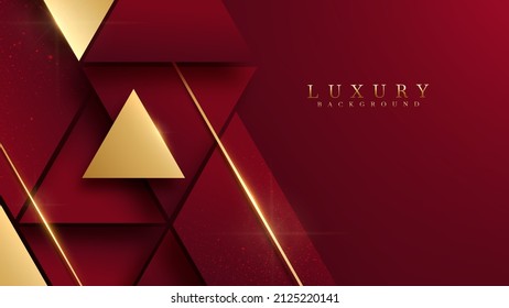 Red luxury background with golden triangle elements and glitter light effect decoration.