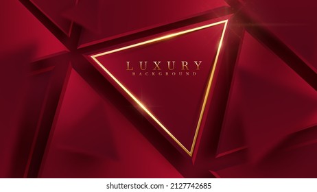 Red luxury background with golden triangle elements and glitter light decoration with blur effect.