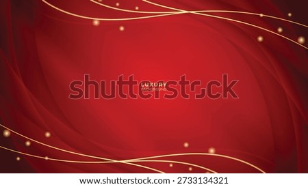 Red Luxury Background With Lines Golden waves and Glitter Effect. Elegant style vector design