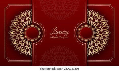 red luxury background, with mandala and gold border