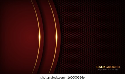 Red luxury background with overlap layers. Texture with golden line and shiny golden light effect. Vector illustration.