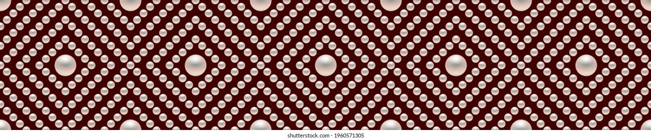 Red luxury background with small pearls and rhombuses. Seamless vector illustration. 