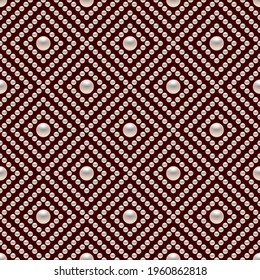 Red luxury background with small pearls and rhombuses. Seamless vector illustration. 