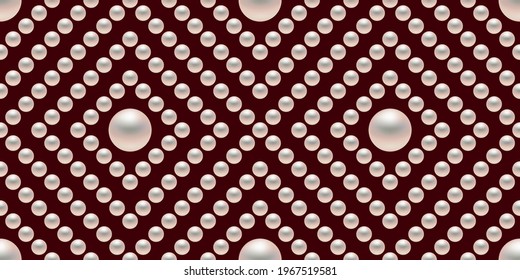 Red luxury background with small pearls and rhombuses. Seamless vector illustration. 