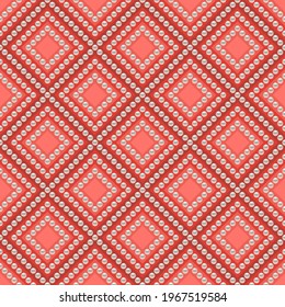 Red luxury background with small pearls and rhombuses. Seamless vector illustration. 