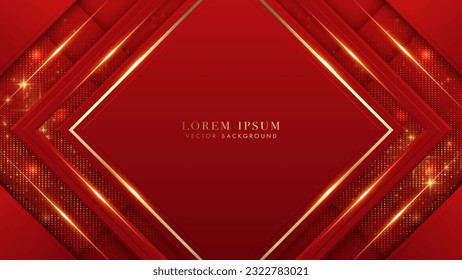 Red Luxury background with square shape, diagonal golden lines and sparkle glowing effect. Elegant style vector design