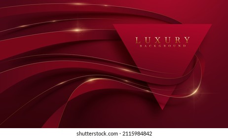 Red luxury background with triangle frame element and gold ribbon decoration and glitter light effect.